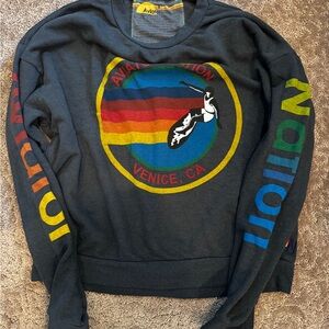 Aviator Nation Men's Dark Gray Sweater with Multicolor Graphic